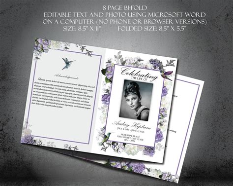 Funeral Program Template Page Bi Fold Funeral Program Etsy