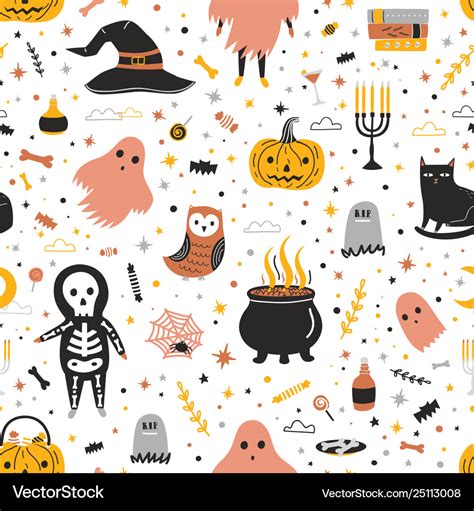 Seamless Pattern With Cute Halloween Royalty Free Vector