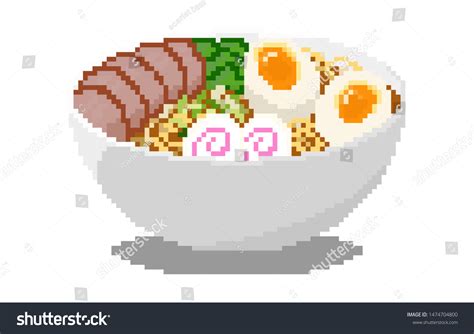 Pixel Art Japanese Ramen Soup Meat เวกเตอร์สต็อก ปลอดค่าลิขสิทธิ์