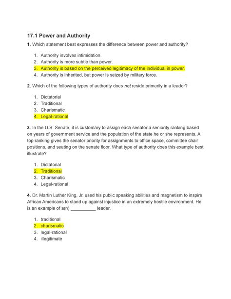 Soc Chapters Study Guide With Answers Power And Authority