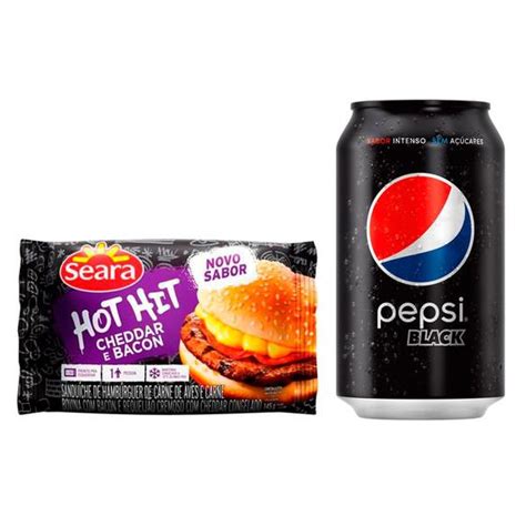 Kit Hot Hit Seara Cheddar e Bacon g e Refrigerante Pepsi Black Sem Açúcares Lata ml