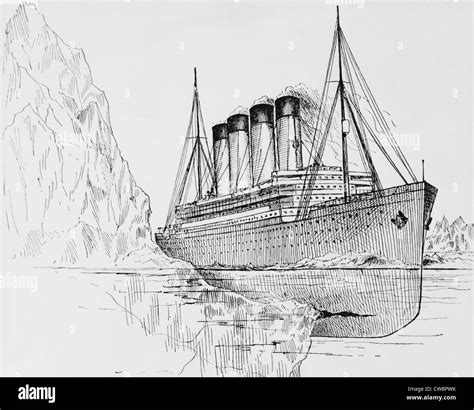 Iceberg Tearing A Long Gash In Hull Of The Ocean Liner Titanic April