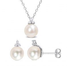 Freshwater Cultured Pearl Drop And 1 5ctw Diamond Trio Sterling Silver