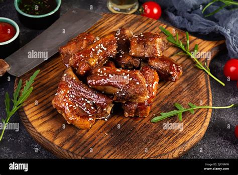 Grilled Sliced Ribs In Sweet And Sour Sauce Ribs Marinated In Honey