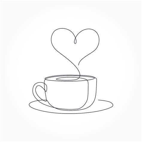 Tasse Cappuccino Lineart Mit Heartin Premium Vektor