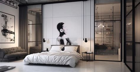 Premium AI Image | a bedroom with a bed and a wall of windows