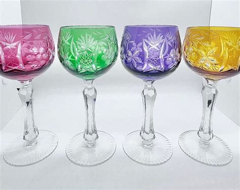 Bohemian Wine Glasses Vintage Cut Crystal Hock Glass Cut In Clear Colored Glasses Harlequin Hock