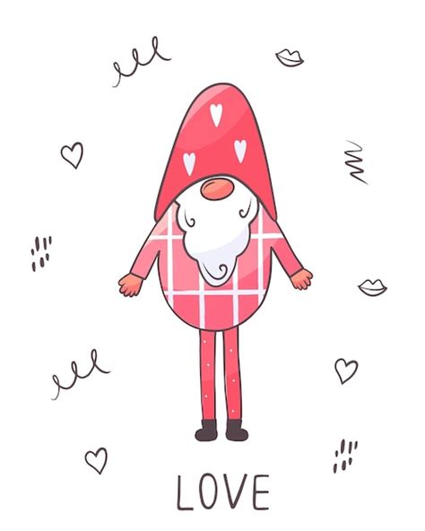 Premium Vector Valentines Day Gnome In Hand Drawn Doodle Style