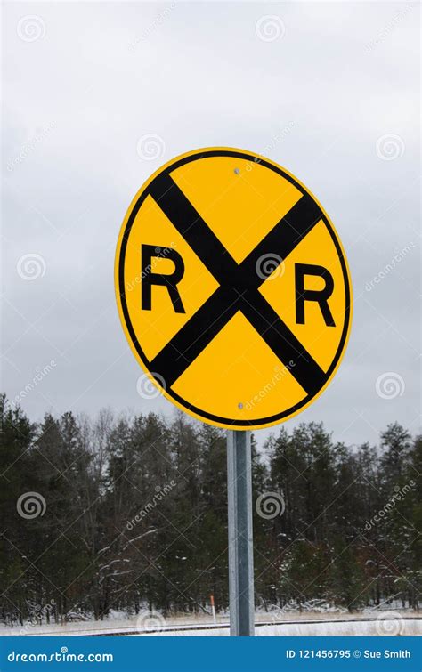 Yellow and Black Round Railroad Crossing Sign Stock Image - Image of ...