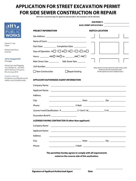 Fillable Online Sfpublicworks FOR SIDE SEWER CONSTRUCTION OR REPAIR Fax