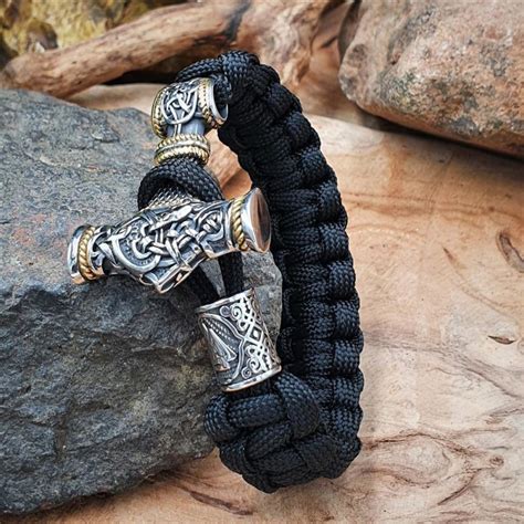 Paracord Armband Sigurd Mit Thor S Hammer Aus Edelstahl Gold Und