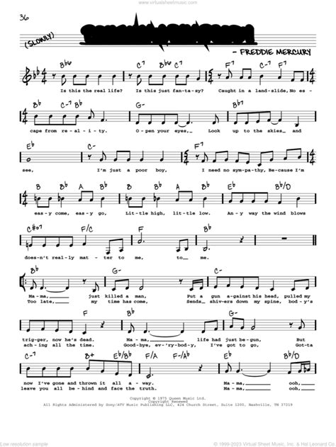 Bohemian Rhapsody Sheet Music Real Book With Lyrics PDF