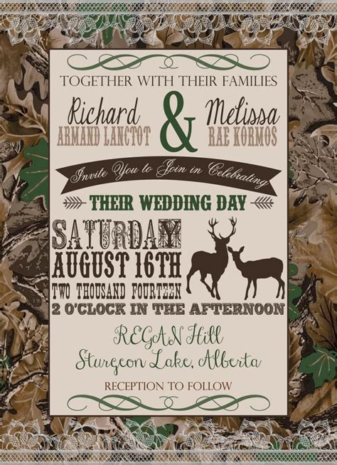 Customized Wedding Invitation Camo Deer Camouflage Couples Etsy