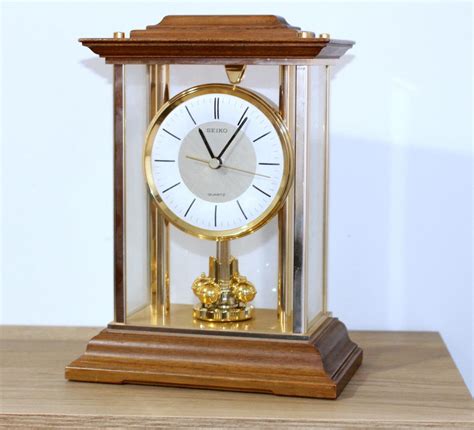 Seiko Anniversary Mantel Clock Works Aqw 001b Wood Glass Brass 11 Tall