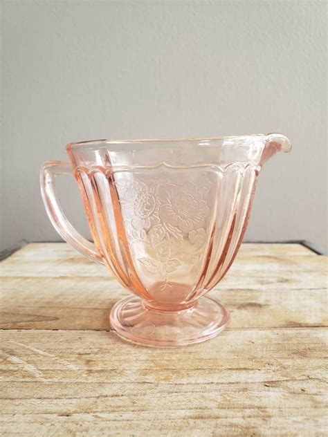 Vintage Pink Depression Glass Rose Creamer Pitcher Antique Etsy