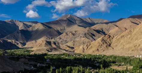 Leh Ladakh Town With Mountains In Background In Summer Stock Photo