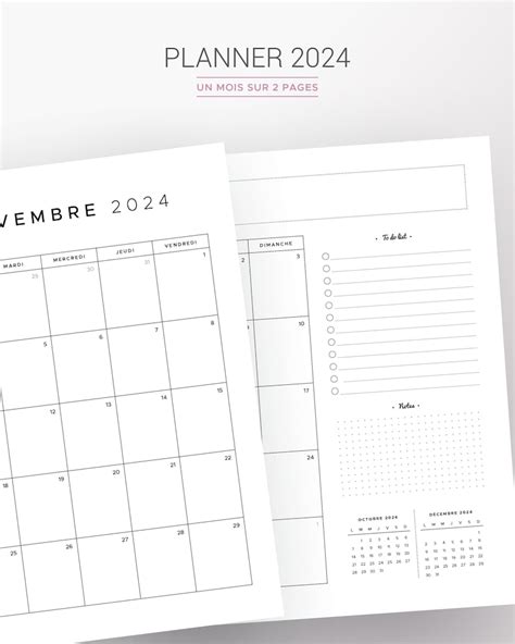 Printable Monthly Calendar Insert Planner In French Etsy