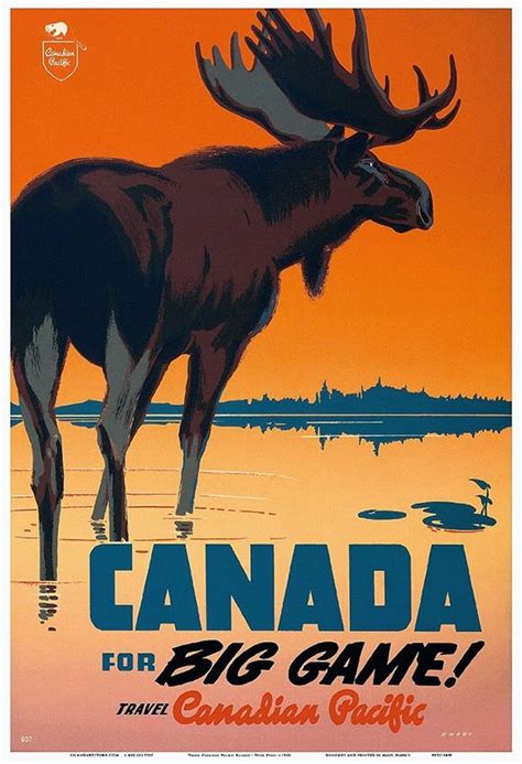 Canada For Big Game Canada Travel Wildlife Vintage Poster