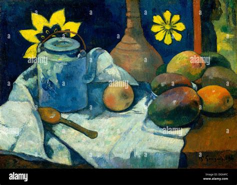 Still Life With Teapot And Fruit By Paul Gauguin Stock Photo