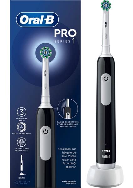 Oral B Pro Serisi 1 Siyah Elektrikli Diş Fırçası 1 Diş Fırçası Başlığı