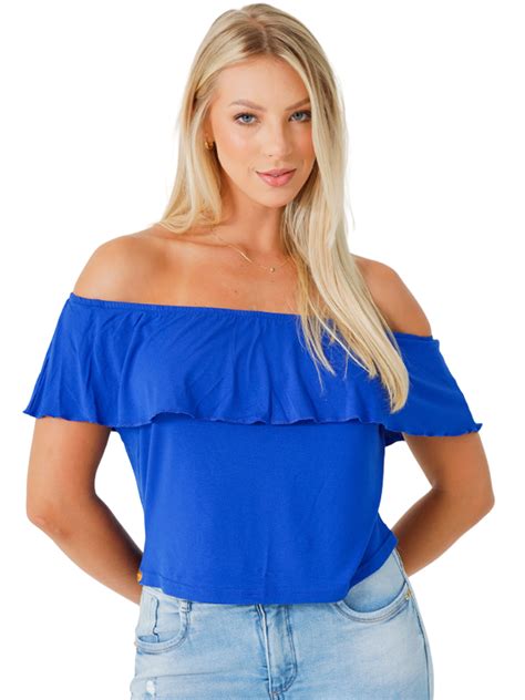 Blusa Feminina Ciganinha Manga Curta Azul