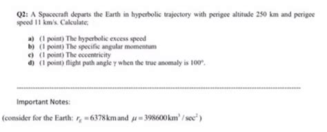 Solved Q2: A Spacecraft departs the Earth in hyperbolic | Chegg.com 