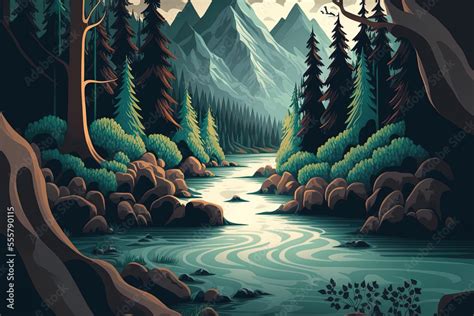 The River Animated Design. Nature Subject. Design of the background ...