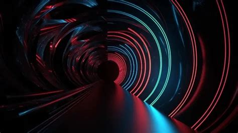 Black And Blue Tunnel With Bright Red Lines That Is Lighted And Moving