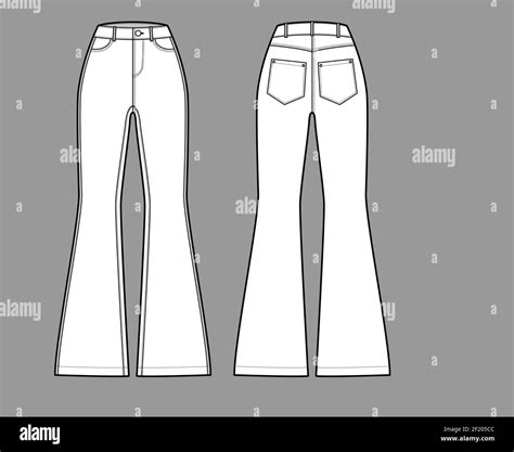 Jeans Flared Bottom Denim Pants Technical Fashion Illustration With Full Length Normal Waist