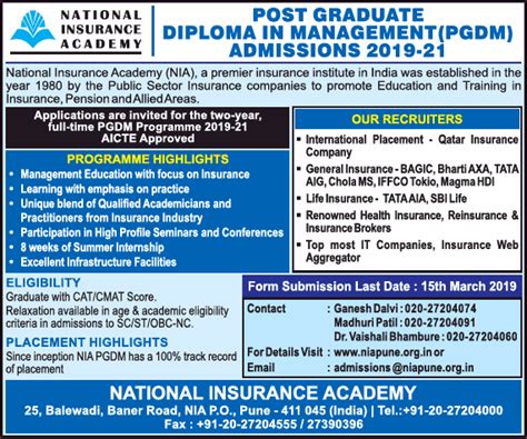 National Insurance Academy Post Graduate Diploma In Management Ad