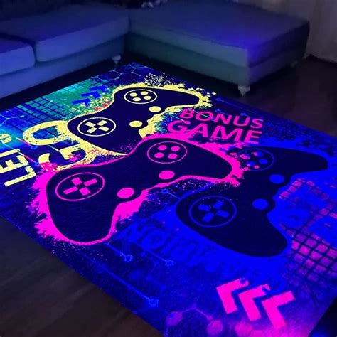 Sebkq Blacklight Gaming Area Rug Uv Reactive 3d Game