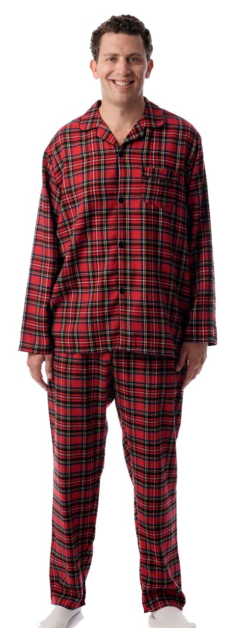 Followme Followme Mens Plaid Button Front Flannel Pajamas Set Red Plaid Xxx Large