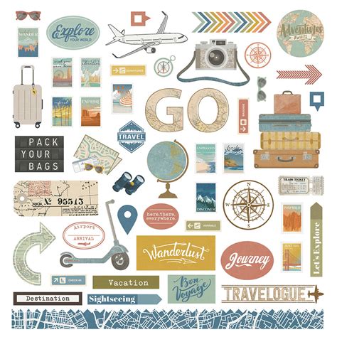 Photoplay Travelogue Collection 12 X 12 Cardstock Stickers Elements