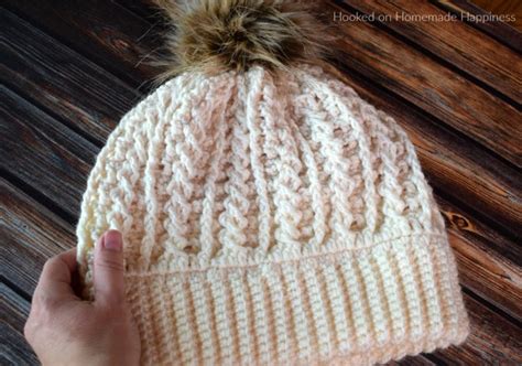 Double Brim Cable Crochet Beanie Pattern Hooked On Homemade Happiness