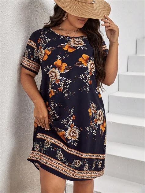 SHEIN LUNE Sukienki Plus Size Kwiatowy Boho Moda SHEIN LUNE Sukienki