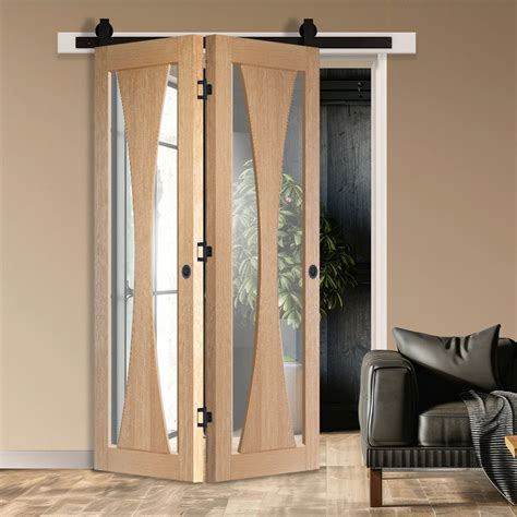 Spaceeasi Top Mounted Black Folding Track And Double Door Verona Oak D