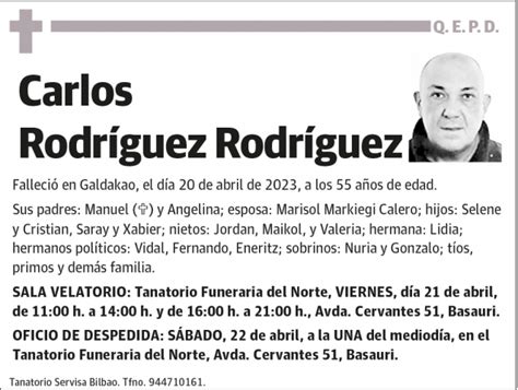 Carlos Rodríguez Rodríguez Esquela Necrológica El Correo