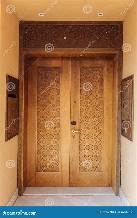 Wooden Door With Arabic Decorated At Abu Dhabi Uae Stock Photo Image