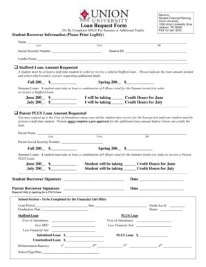 Fillable Online Uu Loan Request Form Union University Uu Fax Email