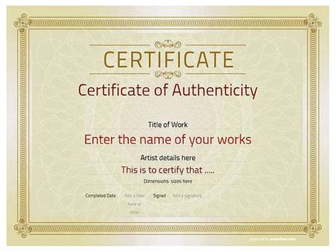 Free Sample Authenticity Certificate Templates Printable Off