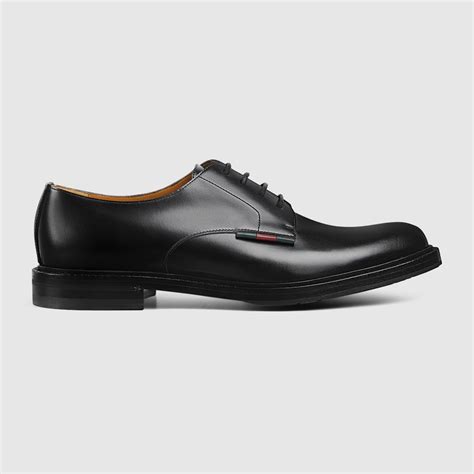 Mens Lace Up Shoe With Leather Web In Black Leather Gucci® Uk