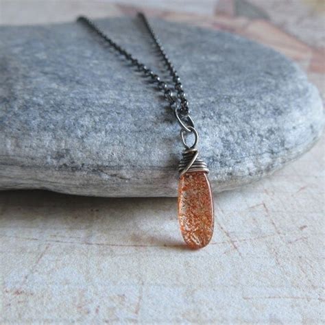 Sunstone Necklace Oxidized Sterling Silver Tiny By Vinlace On Etsy