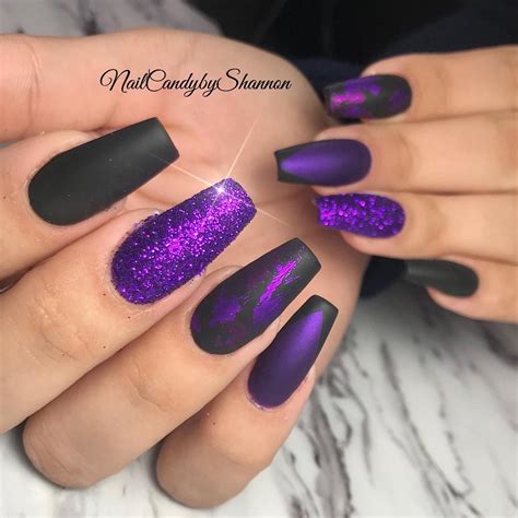 34 Impressive Black Coffin Nail Designs Purple Acrylic Nails Purple