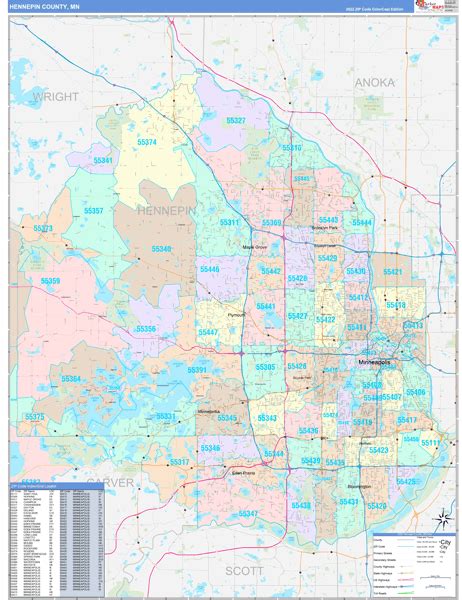 Hennepin County Mn Wall Map Color Cast Style By Marketmaps Mapsales