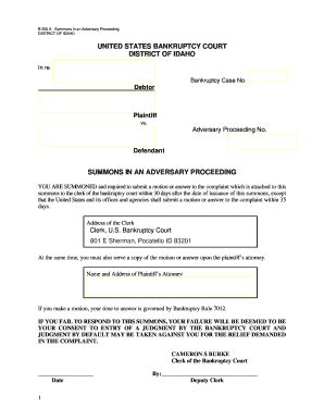 Fillable Online Summons In An Adversary Proceeding Forms Fax Email