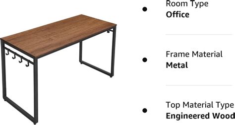 VASAGLE 55" Computer Desk Writing Desk Office Desk with 8 Hooks For Study Home Office Walnut ...