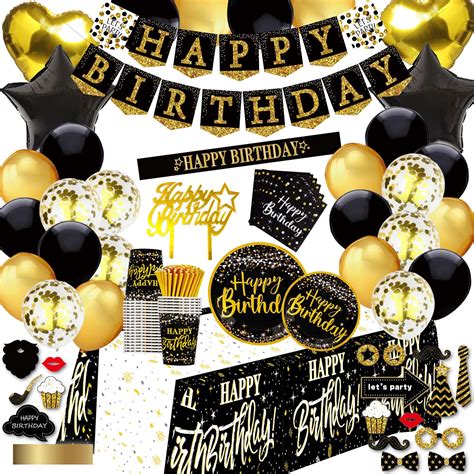 Black And Gold Birthday Party Decorations Total 169pcs Happy Birthday Supplies For Women And