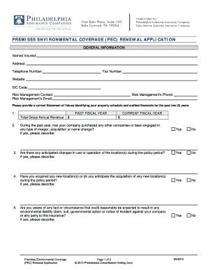 Fillable Online Premises Environmental Coverage Renewal Application Fax