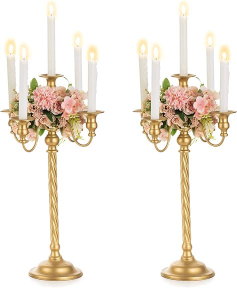 Nuptio Tall Candle Holder Gold Candelabra 21in Candlestick Holder 5 Arm Candelabras