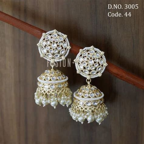 Casual Wear Golden Fusion Arts Traditional Kundan Jhumka Earrings At Rs